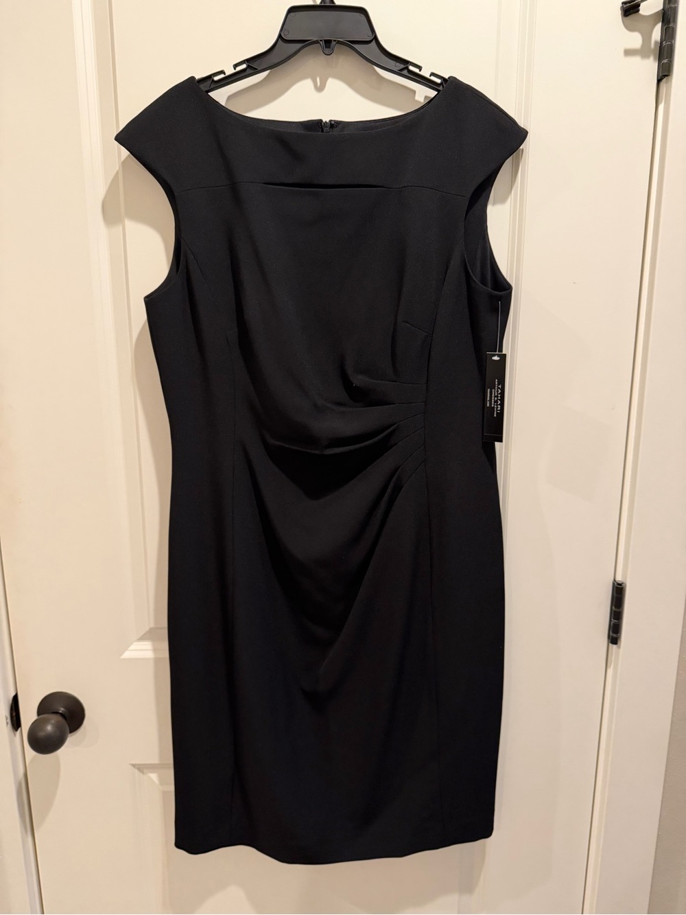 Tahari Black Cap-Sleeve Draped Sheath Dress